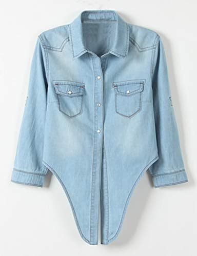 Omoone Women's 3/4 Sleeve Denim Crop Top Tie Knot Shirt Cardigan (0774-Light Blue-M) - Image 2