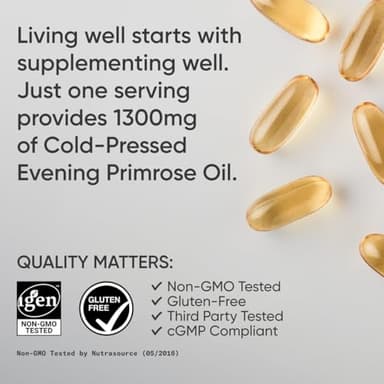 Sports Research Evening Primrose Supplement from Cold Pressed Oil - Softgels for Women’s Health & Skin Health - Gluten Free & Non-GMO GLA - High Potency 1300mg, 120 Count - Image 4