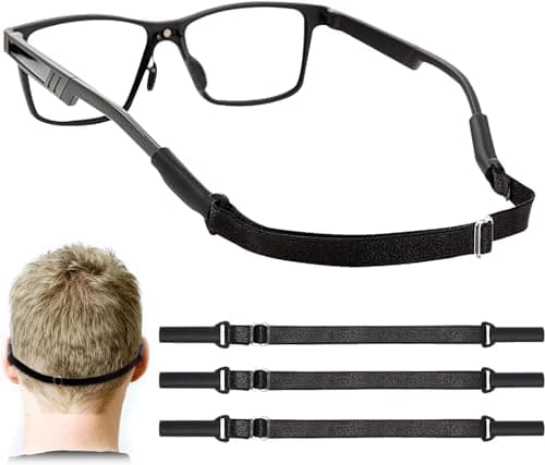 Adjustable Glasses Straps - 3 Pcs No Tail Adjustable Eyewear Retainer Glass Straps for Men, Women, Kids Eyelasses, Sunglasses,Black(7.5-13.5 inch) - Image 1