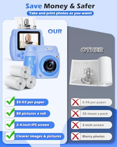 Kids Camera Instant Print, Christmas Birthday Gifts Toys for 3-10 Year Old Boys Girls, 1080P Video 20MP Toddler Digital Camera with 3 Rolls Paper & 32GB Card - Blue - Image 6