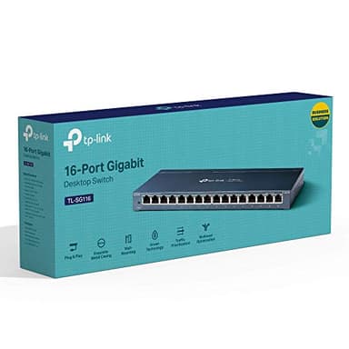 TP-Link 16 Port Gigabit Ethernet Network Switch, Desktop/ Wall-Mount, Fanless, Sturdy Metal w/ Shielded Ports, Traffic Optimization, Unmanaged (TL-SG116) - Image 6