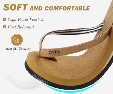 KuaiLu Womens Arch Support Flip Flops Comfortable Yoga Mat Slip on Leather Walking Thong Cushion Sandals Summer Beach Orthotic Slides Travel Essentials Indoor Outdoor Slippers Shoes Khaki Size 9.5 - Image 3