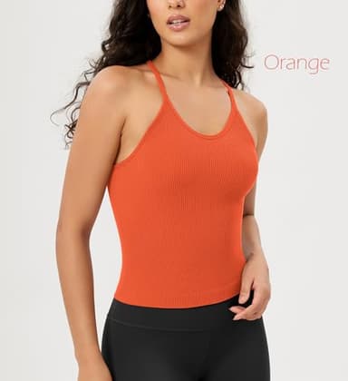 ODODOS Women's 3-Pack Seamless Cami Tops Ribbed Camisole Tank Top, Aqua+Orange+Cyan Blue, Medium/Large - Image 3