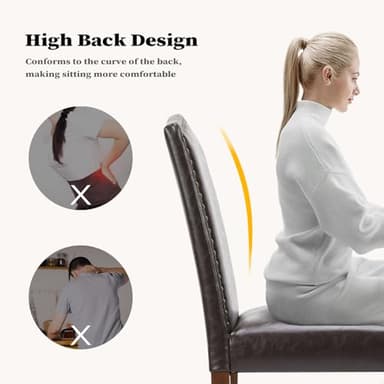 Sweetcrispy Dining Chairs Set of 4, Upholstered Leather Kitchen Room Chairs Mid Century Modern High-End Dining Room Side Chairs with Nailhead Trim and Wood Legs for Bedroom, Living Room, Brown - Image 5