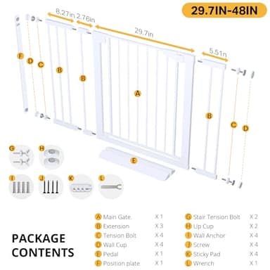 Cumbor 29.7-48" Baby Gate for Stairs, Mom's Choice Awards Winner-Dog Gates for Doorways, Auto Close Safety Pet Gate for Dogs Indoor, Easy Install Pressure Mounted Child Gate with Walk Thru Door, White - Image 9