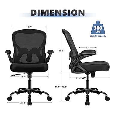 Winrise Office Chair Desk Chair, Ergonomic Mesh Computer Chair Home Office Desk Chairs, Swivel Task Chair Mid Back Breathable Rolling Chair with Adjustable Lumbar Support Flip Up Armrest (Black) - Image 3
