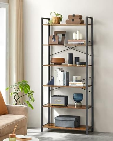 VASAGLE 6-Tier Bookshelf, Bookcase with Steel Frame, Book Shelf for Living Room, Home Office, Study, 11.8 x 31.5 x 73.2 Inches, Industrial Style, Rustic Brown and Ink Black ULLS082B01 - Image 4