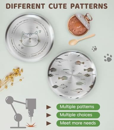 Petdream 2 Pcs Stainless Steel Cat Dishes with Engraving Patterns,Whisker-Friendly Shallow Dishes for Indoor Cats 6.7" - Image 3
