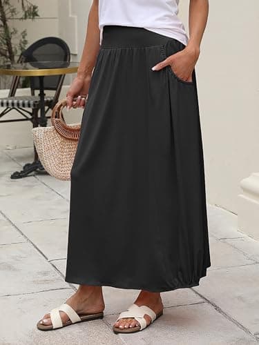 ANRABESS Women's Maxi Skirts 2025 Fall Trendy Ankle Length High Waisted Boho Flowy Beach Long Skirt with Pockets Fashion Black Medium - Image 3
