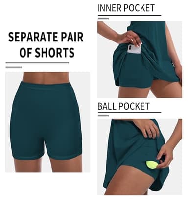 Tennis Dress for Women, Tennis Golf Dresses with Built in Shorts and Pockets for Sleeveless Workout Athletic Dresses Dark Green - Image 3