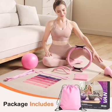 Vanlgs Pilates Kit 13Pcs Home Pilates Essentials Workout Kit with 13" Ring, 10" Ball and Resistance Bands for Women at Home Pilates Equipment Set for Beginners（Pink） - Image 8
