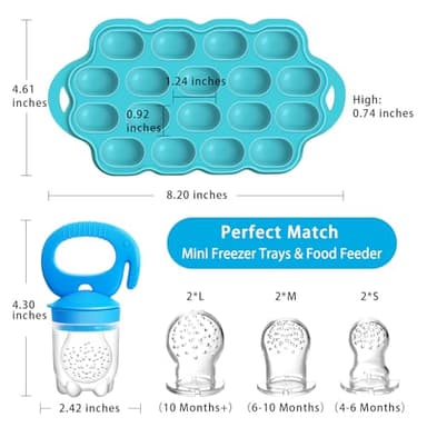 Tohecu Silicone Baby Food Teether Feeder with Breastmilk Popsicle Molds Combo, BPA Free Fruit Food Feeder Pacifier, Teething Popsicle for Baby 4m+, 3 Sizes Food Pouches Included - Image 6