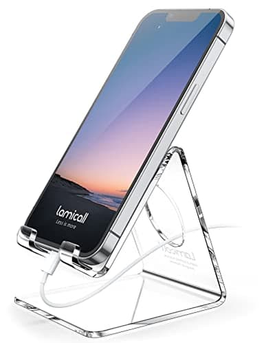 Lamicall Cell Phone Stand, Desk Accessories - Clear Office Cell Phone Holder, Acrylic Phone Stand, Desktop, Acrylic Office Desk Accessories, Office Decor, Suitable for iPhone, 4-8'' Phone - Image 1