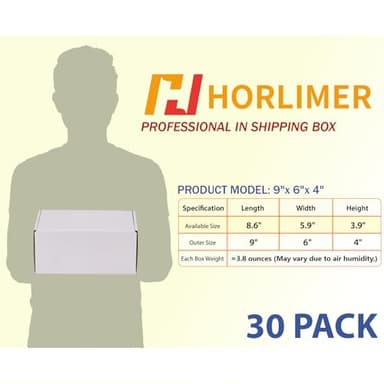 HORLIMER 9x6x4 Shipping Boxes Set of 30, White Corrugated Cardboard Mailer Box for Packing Small Business - Image 2
