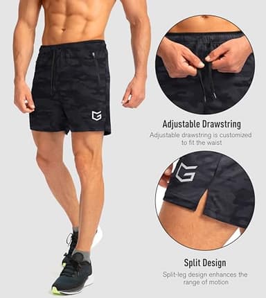 G Gradual Men's Running Shorts with Zipper Pockets Quick Dry Gym Athletic Workout 5" Shorts for Men (Grey camo, XX-Large) - Image 5
