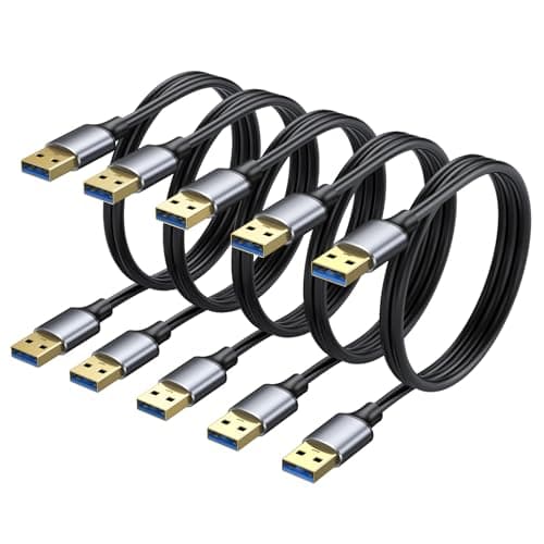 ApoJodly USB Cable 3FT 5-Pack, USB 3.0 Cord USB A Male to Male Cable Double Sided Compatible with Hard Drive, Laptop Cooler, DVD Player and More - Image 1