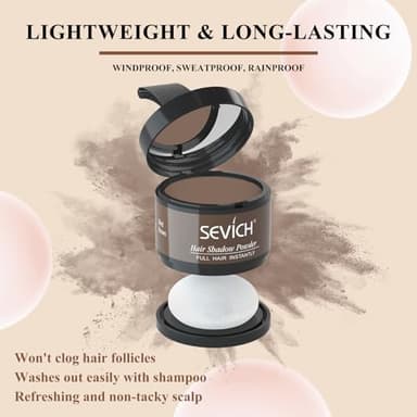 Sevich Hairline Powder，Instantly Conceals Hair Loss, Root Touch up Powder, Hair Shadow Toppers for Women & Men, Touch Up for Thinning Gray Hair, Windproof & Sweatproof, Medium Brown - Image 3