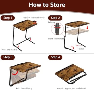 Folding TV Tray Adjustable Dinner - Trays for Eating On Couch Wooden Tables Mate Stand Foldable Desk with Cup Holder Portable - Image 7