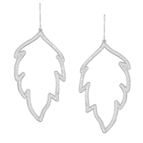 SWEETV Silver Cubic Zirconia Dangle Earrings for Women, Hook Infinity Leaf Hoop Earrings Rhinestone Drop Dangle Hoop Earrings for Wedding Bridal Prom Valentines Gifts - Image 1