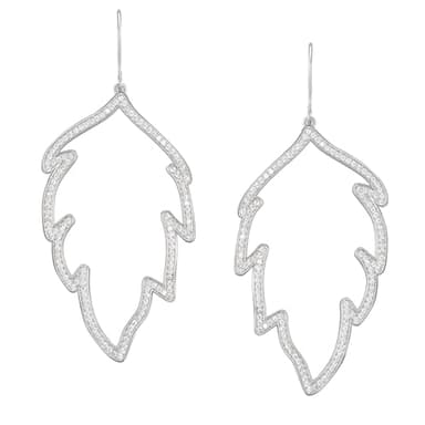 SWEETV Silver Cubic Zirconia Dangle Earrings for Women, Hook Infinity Leaf Hoop Earrings Rhinestone Drop Dangle Hoop Earrings for Wedding Bridal Prom Valentines Gifts - Image 1