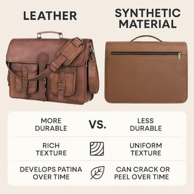 Leather Messenger Bag for Men and Women 18 inch Large Vintage Leather Briefcase Laptop Shoulder Bag Unisex Crossbody Messenger Satchel for Office, Business, Work, Travel - Image 4