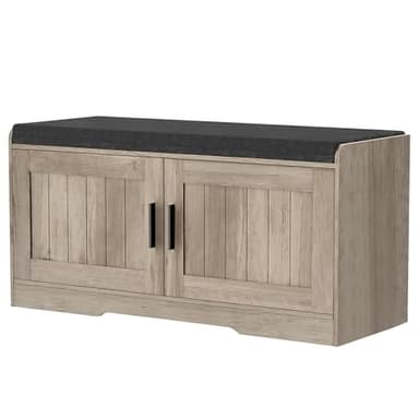 Homleke 2-Tier Storage Bench, Shoe Bench with Thickened Padded Seat Cushion, Entryway Bench with 2 Doors, Adjustable Shelf, 13.8" D x 37.4" W x 18.5" H, for Entryway, Living Room, Bedroom, Greige - Image 9