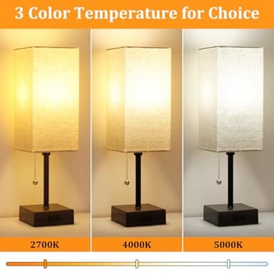 15'' Table Lamp for Bedroom set of 2,3-Color Bedside Lamps with Pull Chain Table Lamps for Night stands with AC Outlet,Small Night Light Lamps with 2 Bulbs Lamps for Living Room Kids Room Office Decor - Image 2