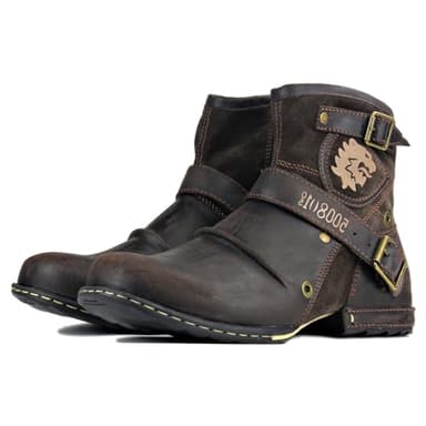 OSSTONE Moto Boots for Men Fashion Zipper-up Leather Chukka Boots Casual Shoes 5008-1-D-11 Brown - Image 5