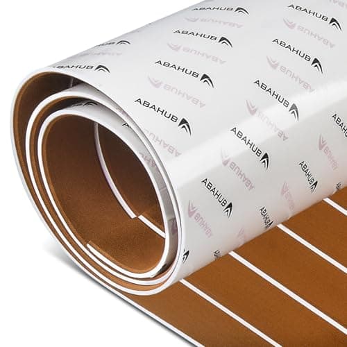Abahub EVA Foam Boat Decking 96''x24'' Self-Adhesive Faux Teak Marine Flooring Sheet Traction Pad for Boats Surfboard, Brown with White Seam Lines - Image 1