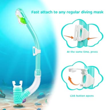 Ultimate Dry Snorkel for Kids - Ideal for Snorkeling, Scuba, Freediving, & Swimming - Features Easy-Breath Technology, Top-Mounted Dry Valve, & Food-Grade Silicone Mouthpiece (Aqua) - Image 4