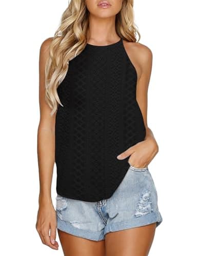 LouKeith Womens Tank Tops Eyelet Sleeveless Spaghetti Strap Halter Tops Loose Casual Summer Camisoles Shirts Black S - Image 2
