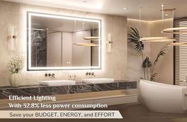 Keonjinn 60" x 40" Lighted Mirror for Bathroom Wall, LED Mirror with Frontlit & Backlit, Large Bathroom Mirror with Lights, Dimmable 3-Color Lights, HD Tempered Glass, UL-Listed LED Driver - Image 3