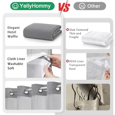 YellyHommy Stall No Hook Shower Curtain with Snap in Fabric Liner Set Less Time Grey Waffle Shower Curtain for Bathroom 75" L x 60" W - Image 5