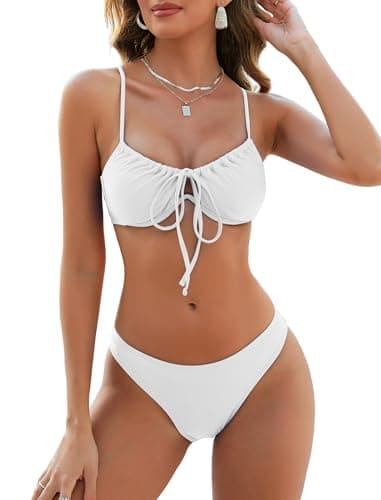 ZAFUL Women High Cut Bestselling Bikini Sets String Sexy Swimsuit Two Piece Underwire Bathing Suit Brazilian Cheeky Cut Out Cute Swimwear White M - Image 1