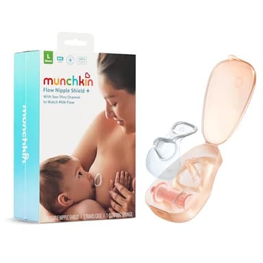 Munchkin® Flow Nipple Shield + with See-Thru Channel to Watch Milk Flow - Nurse Confidently and Meet Your Breastfeeding Goals, Silicone - 24mm - Image 1