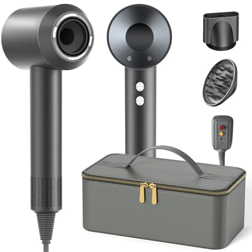 Hair Dryer with Carry Case, 160000 RPM Professional High-Speed Ionic Blow Dryer 200 Millions Negative Ionic&3 Speeds&3 Temps& Low Noise, Hairdryer with diffuser for Faster Drying, No Heat Damage, Gray - Image 1