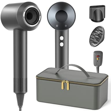 Hair Dryer with Carry Case, 160000 RPM Professional High-Speed Ionic Blow Dryer 200 Millions Negative Ionic&3 Speeds&3 Temps& Low Noise, Hairdryer with diffuser for Faster Drying, No Heat Damage, Gray - Image 1