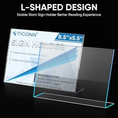 TICONN 8.5 x 5.5 Acrylic Sign Holder, L Shape Clear Sign Stand for Displaying, Plastic Paper Holder for Office, Store, Restaurant (Horizontal 3 Pack) - Image 2