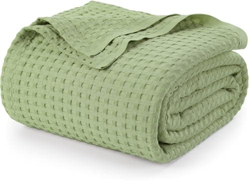 Utopia Bedding Sage Green 100% Cotton Waffle Blanket 300 GSM [King - 90x108 Inch] Soft Lightweight Breathable Bed Blanket for All Season - Image 1