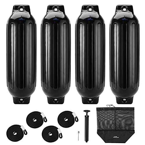 Affordura Boat Fender 4 Pack Boat Bumpers Fenders 8.5 Inch with 4 Ropes, Boat Bumpers for Pontoon Boat Fenders Inflatable (Black) - Image 1