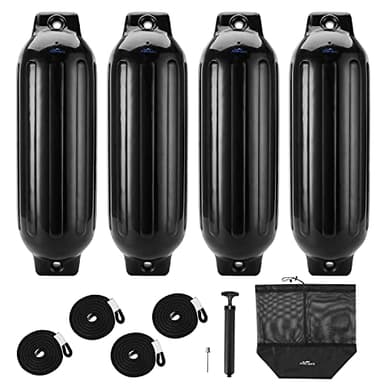 Affordura Boat Fender 4 Pack Boat Bumpers Fenders 8.5 Inch with 4 Ropes, Boat Bumpers for Pontoon Boat Fenders Inflatable (Black) - Image 1