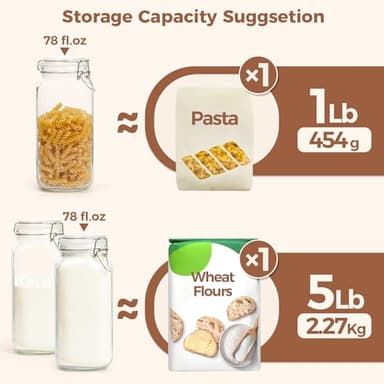 ComSaf Airtight Glass Jars with Lids 78oz Set of 3, Food Storage Canister Square - Storage Container with Clear Preserving Seal Wire Clip Fastening for Kitchen Canning Flour, Cereal, Pasta, Beans - Image 3