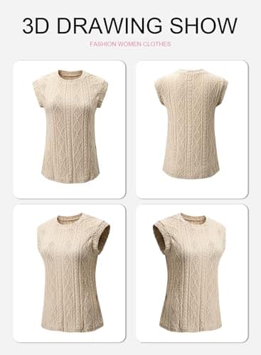 SHEWIN Spring Tops for Women Fashion Crewneck Short Sleeve Shirts Lightweight Comfy Soft Crochet Tops for Women Apricot Medium - Image 7