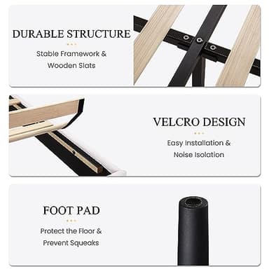 SHA CERLIN King Size Velvet Bed Frame with Vertical Channel Tufted Wingback Headboard, Upholstered Platform Bed with Wood Slats, No Box Spring Needed, Easy Assembly, White - Image 7