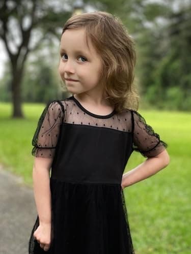 Arshiner Toddler Girls Tulle Summer Puff Sleeve Baby Girls Tutu Princess Party Casual Dress 4-5 Year Black - Image 2