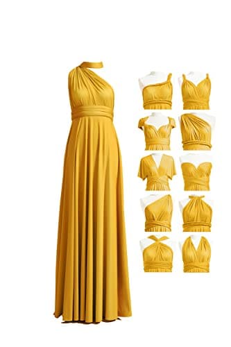 Bridesmaid Convertible Dress Transformer Evening Maxi Dress with Bandeau (One Size, Mustard Yellow) - Image 1