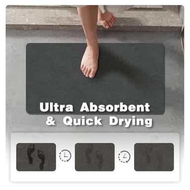 Bath Mat, Bathroom Rugs Non Slip Washable Thin Absorbent Quick Dry Bath Mat Fits Under Door Bathroom Floor Mat Perfect for Bath, Shower, or Sink 16"x24" Dark Grey - Image 3