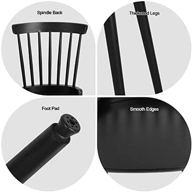 RêveLife Windsor Dining Chair Set of 4 Farmhouse Solid Wood Spindle Back Side Chair Mid-Century Modern Black Armless Kitchen Chair for Dining Living Room Farmhouse Restaurant - Image 4