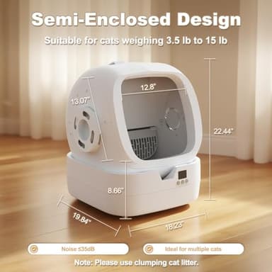 Automatic Cat Litter Box Self Cleaning - APP Control and Weight Monitoring - Ultra-Quiet, Suitable for Medium Cats and Kittens, Safe Anti-Pinch Litter Box (Assembly Required) -White - Image 4