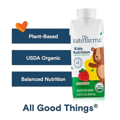 KATE FARMS Organic Kids Nutrition Strawberry Shake, 8g Protein, 27 Vitamins and Minerals, Meal Replacement, Gluten Free, Non-GMO, 8.45 oz (12 Pack) - Image 3